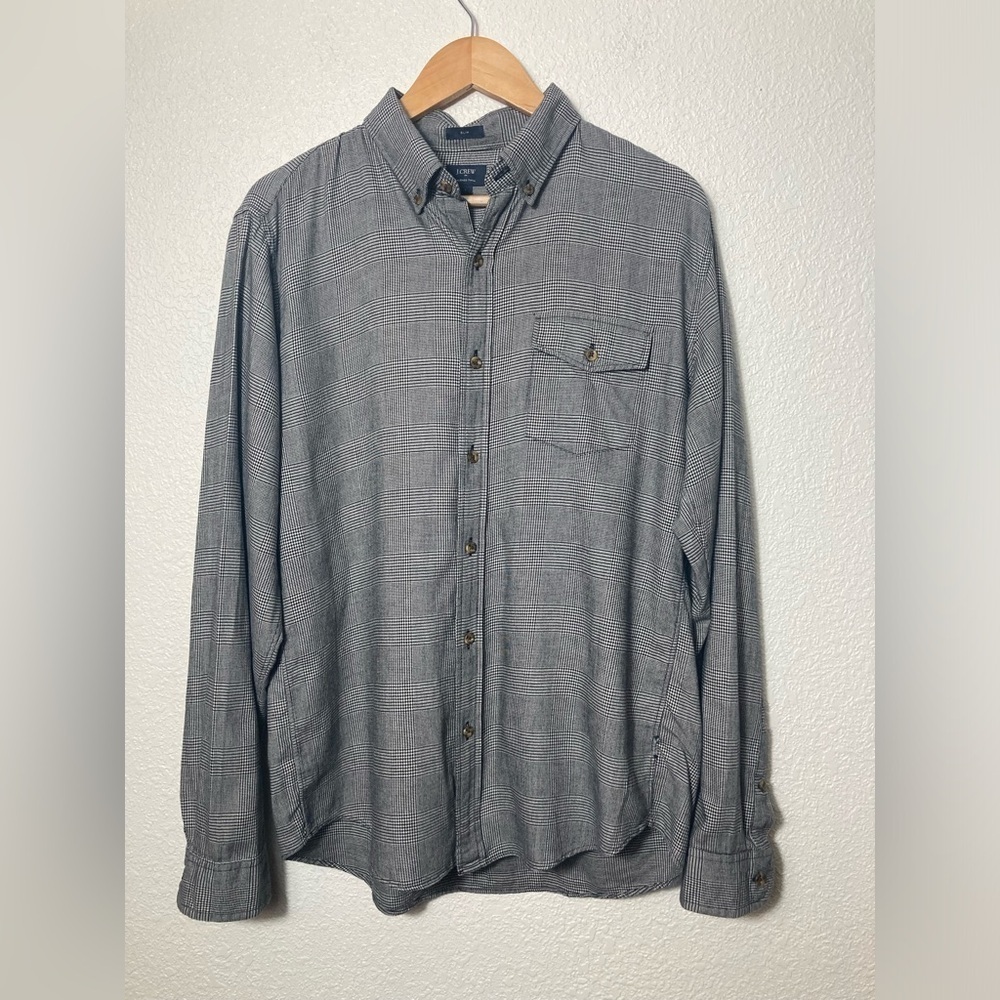 J Crew factory brushed twill SLIM Glen plaid button down shirt Large